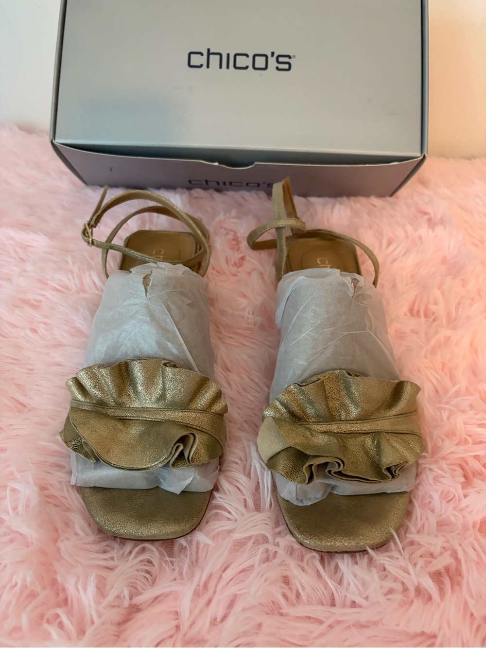Chico's Metallic Gold Ruffle Sandals